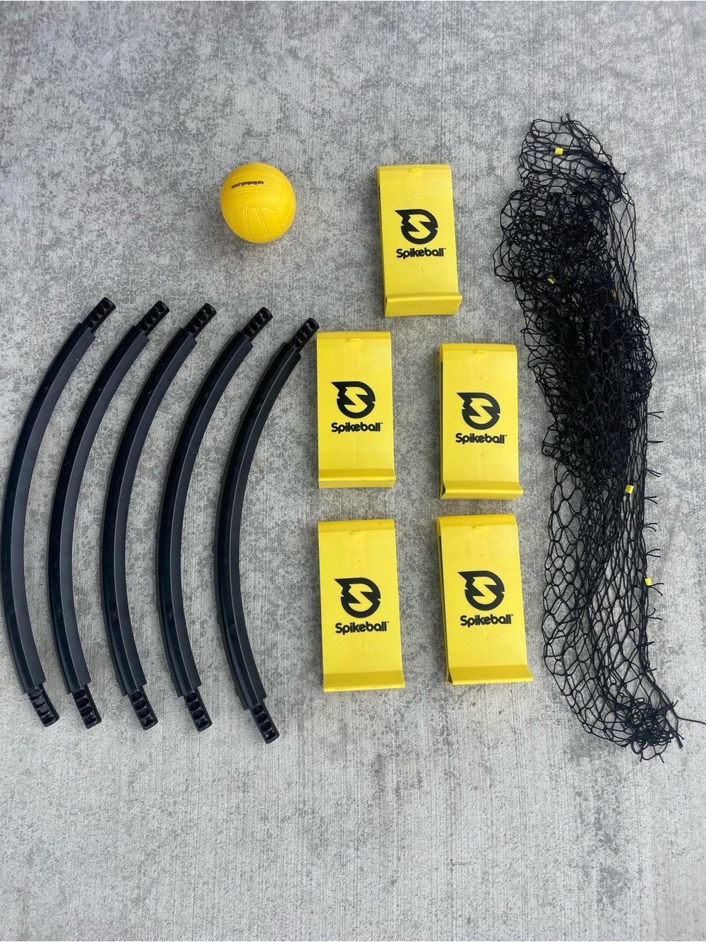 Spikeball Roundnet Set Parts: Net, Frame Pieces, Legs & Yellow Spikeball Ball